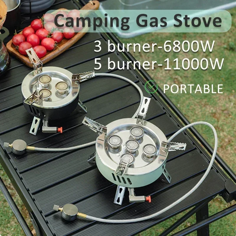 Camping Gas Stove 6800W/11000W Outdoor Picnic Stove Tourist Folding Head Burner Portable Furnace Picnic Barbecue Hiking Supplies