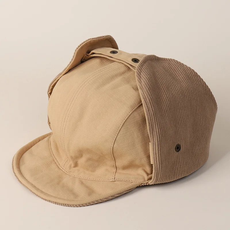 

Японские вельветовые шапки-бомберы в стиле ретро для мужчин, осень-зима, теплая защита ушей для верховой езды, универсальные повседневные кепки-пилоты для женщин