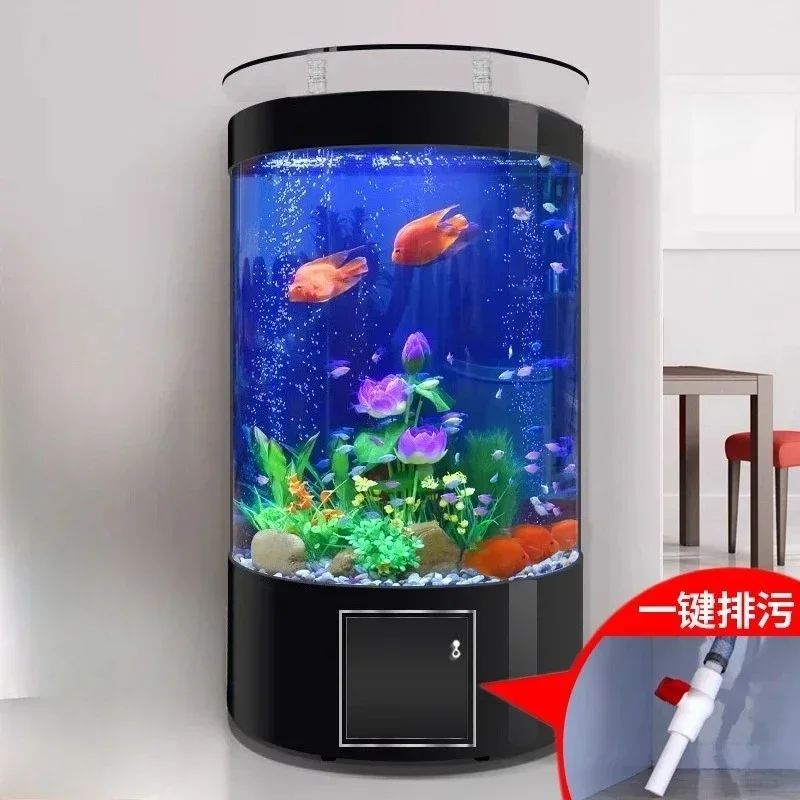 European semi-circular fish tank aquarium living room floor-to-ceiling ecological glass medium and large cylindrical high-end