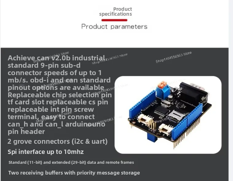 CAN Bus Shield V2 Expansion Board for Automotive and Machine Tool Diagnostics, CAN Analyzer and Protocol Tester