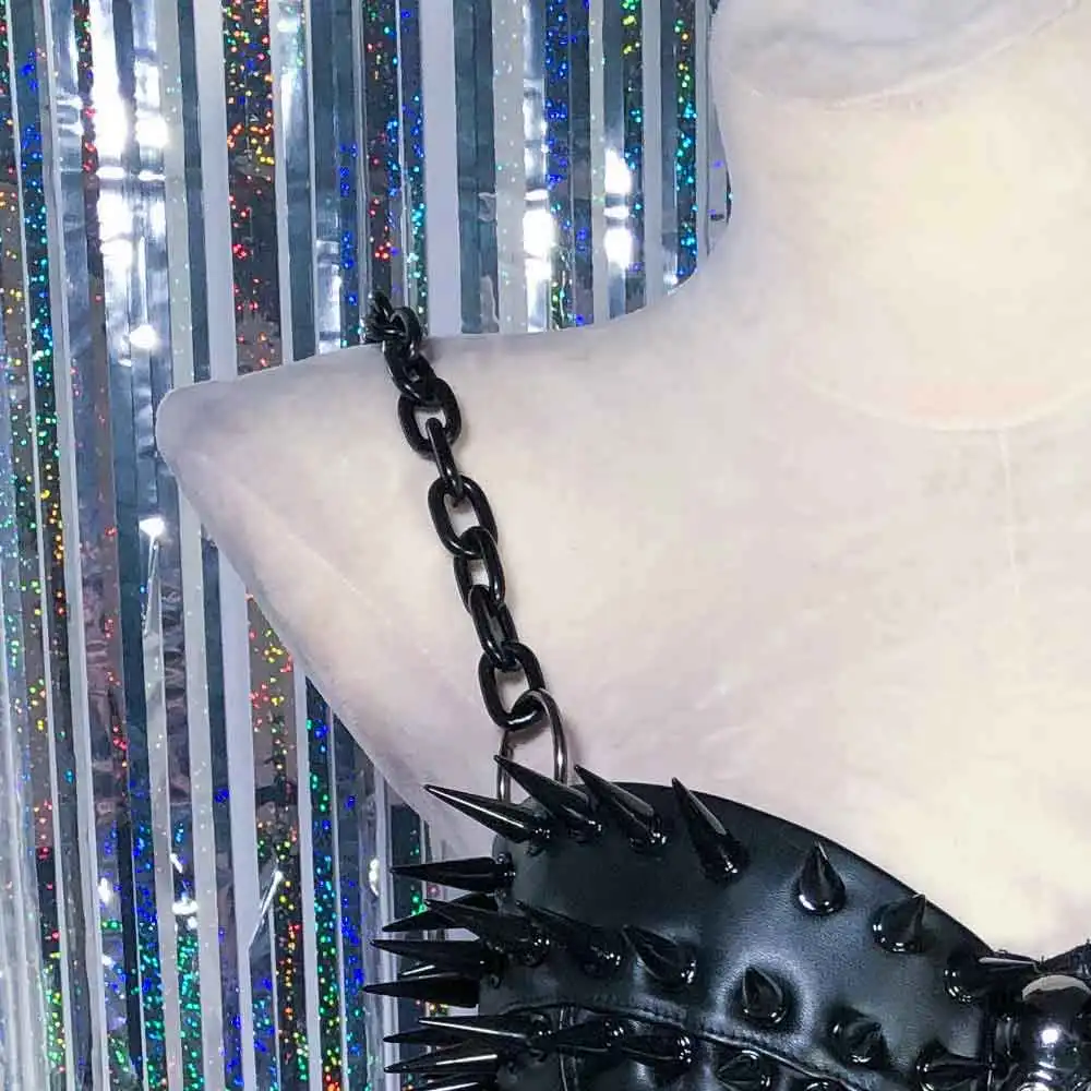 Emo Harajuku Grunge DIY Punk Rock Rot Nietenbesetztes 90er Trendiges Öko Handgefertigtes E-Girls Gothic Teen Goth Kawaii Y2K Veganes Leder TOPS