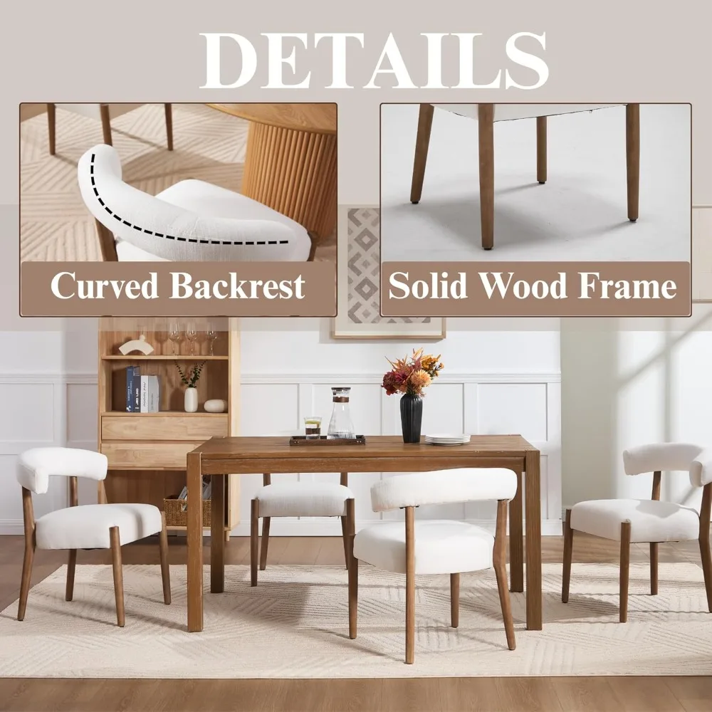 مجموعة كراسي تناول الطعام مكونة من 4 قطع، كراسي مطبخ منجدة مع ظهر مفتوح منحني، كراسي جانبية للكرسي المريح الحديث في منتصف القرن #6