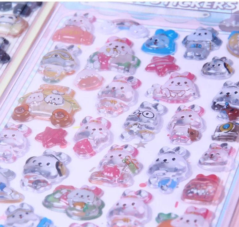 1Pc Cute Cartoon 3D Relief Crystal Stickers Kawaii Panda Rabbit Fun DIY Stickers Mobile Phone Case Patch Decoration