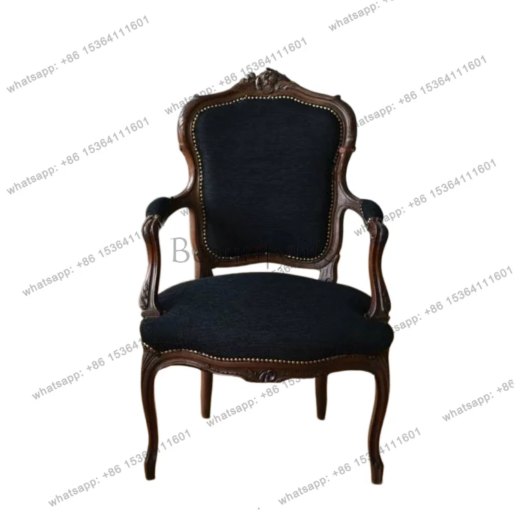 

American country vintage solid wood carved sofa chair single living room bedroom fabric lounge chair