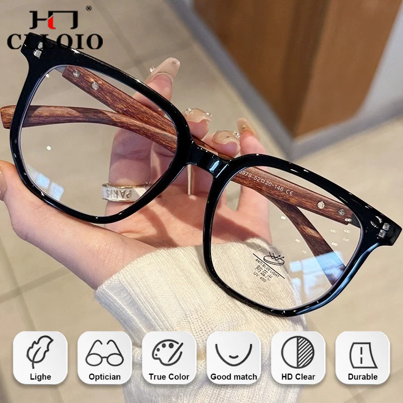 CLLOIO العصرية كبيرة مربع تصميم خشبي قصر النظر النظارات الطبية النساء عالية الجودة المضادة للأشعة الزرقاء متعددة البؤر نظارات القراءة