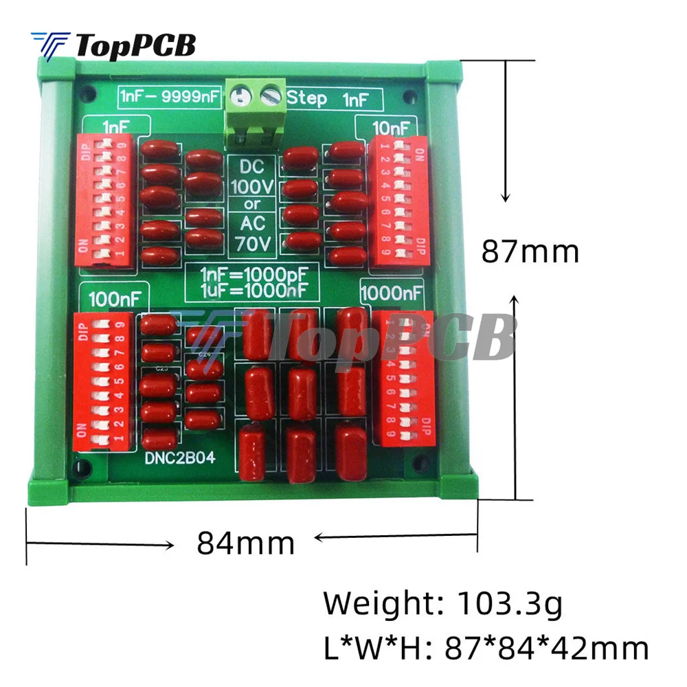 1nF to 9999nF Step-1nF Four Decade Programmable Capacitor Board Polypropylene Film Capacitor C35 DIN Rail for PLC