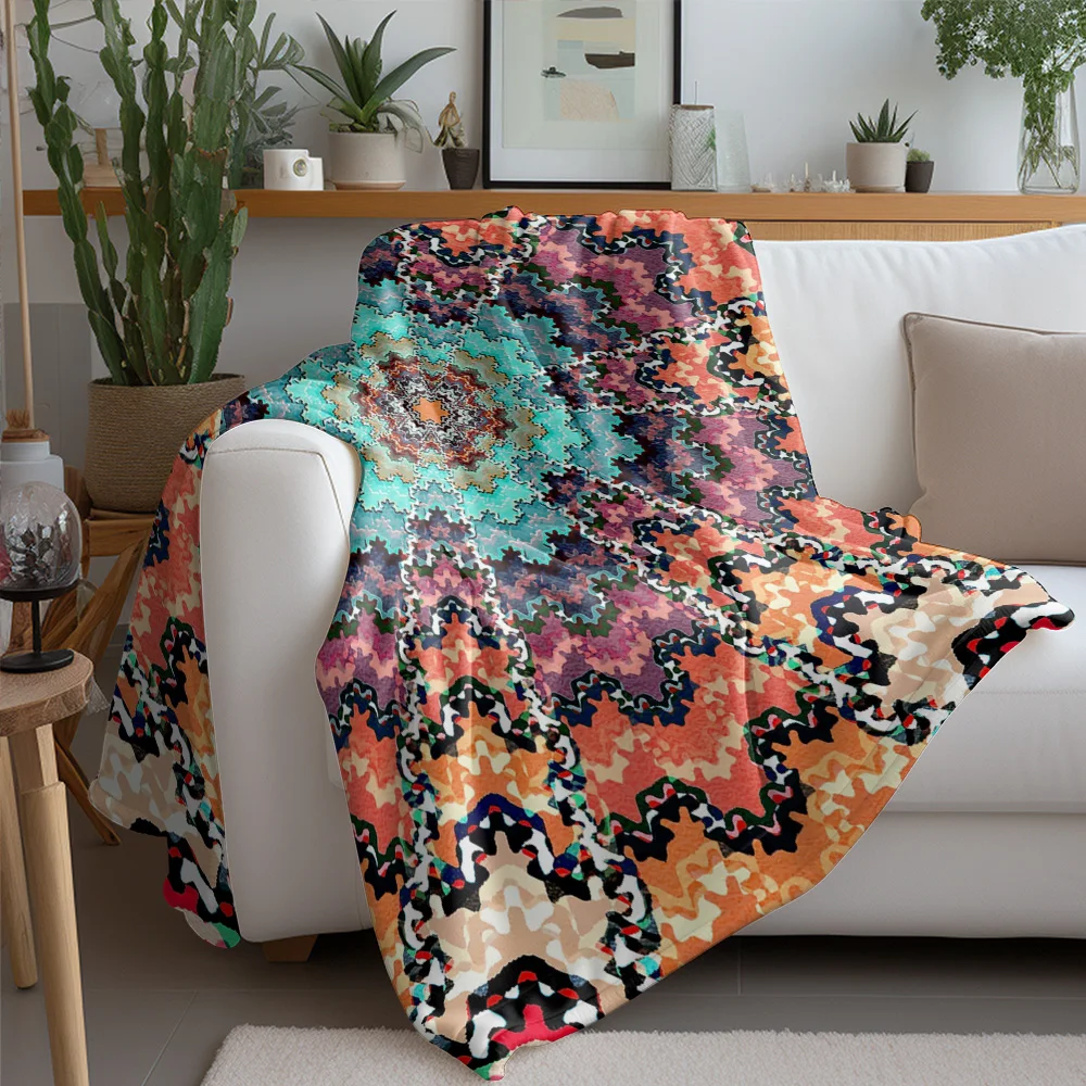 Vibrant Paisley Tribal Print Blanket Colorful Geometric Bed Throw Moroccan Cushion Cover Decorative Throw Blanket