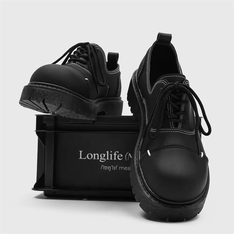 Leather Men 2024 New Season All Match Niche Design Trend Business British Black Handsome All Match Big Head Leather Men's Shoes