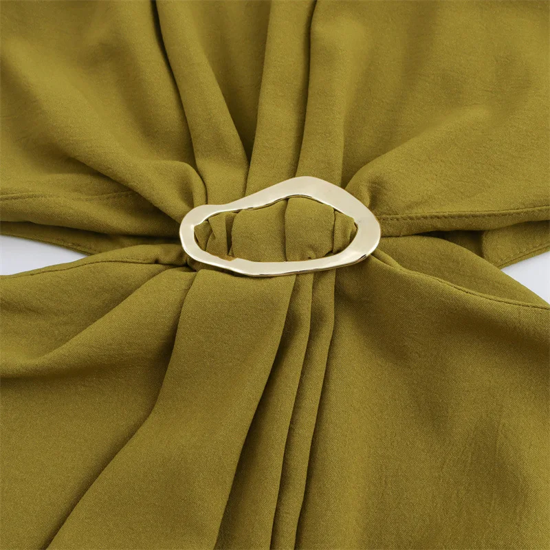 女性用ノースリーブミディドレス,単色,ラウンドネック,バックジッパー,透かし彫り,折りたたみ式デザイン,パーティー,婦人服,夏のファッション,2022