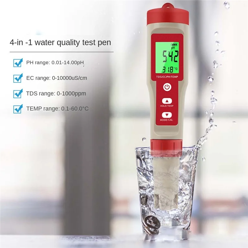 

-FDDT 4-In-1 PH Meter With PH/TDS/EC/Temp Function For Hydroponics,For Nutrients Growing, Indoor Garden,Brewing, Pool,