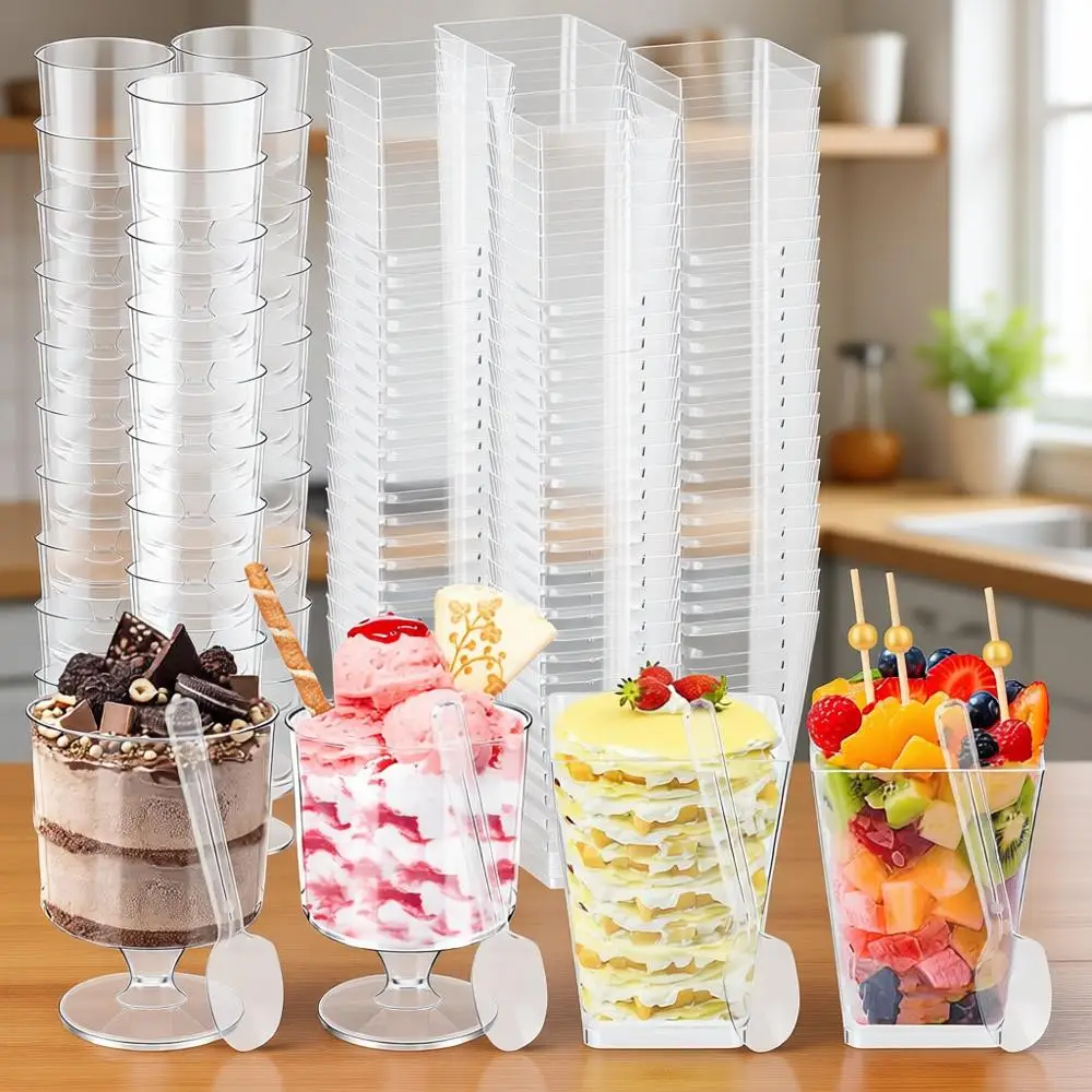 

Набор из 400 прозрачных пластиковых мини-стаканчиков объемом 5 унций с 180 ложками и 50 зубочистками - многоразовые, для вечеринок, закусок, десертов и многого другого