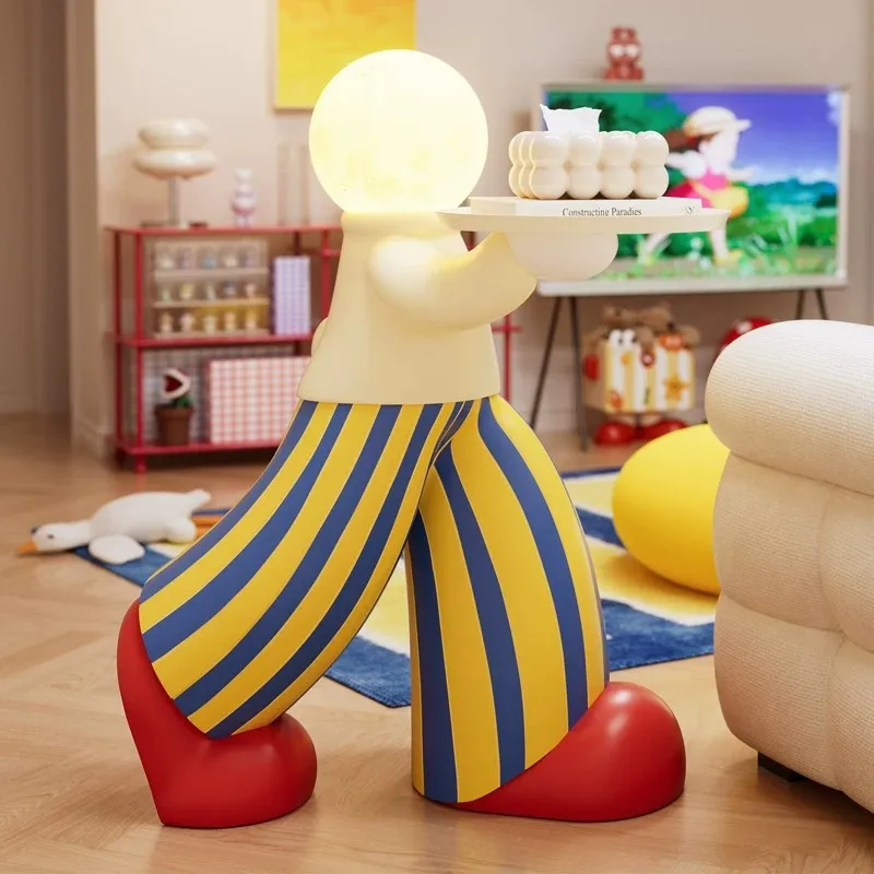 Figure Floor Ornament Resin Night Light Sculpture Creative Cartoon Decorations Figurines with Tray Living Room Housewarming Gift