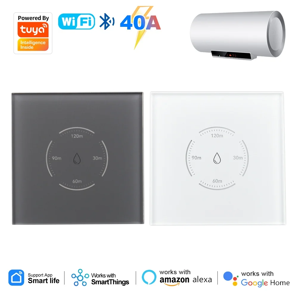 

40A Tuya Smart WiFi Водонагреватель Бойлер Сенсорный настенный переключатель ЕС Умный водонагреватель Дистанционное голосовое управление работает Alexa Google Home