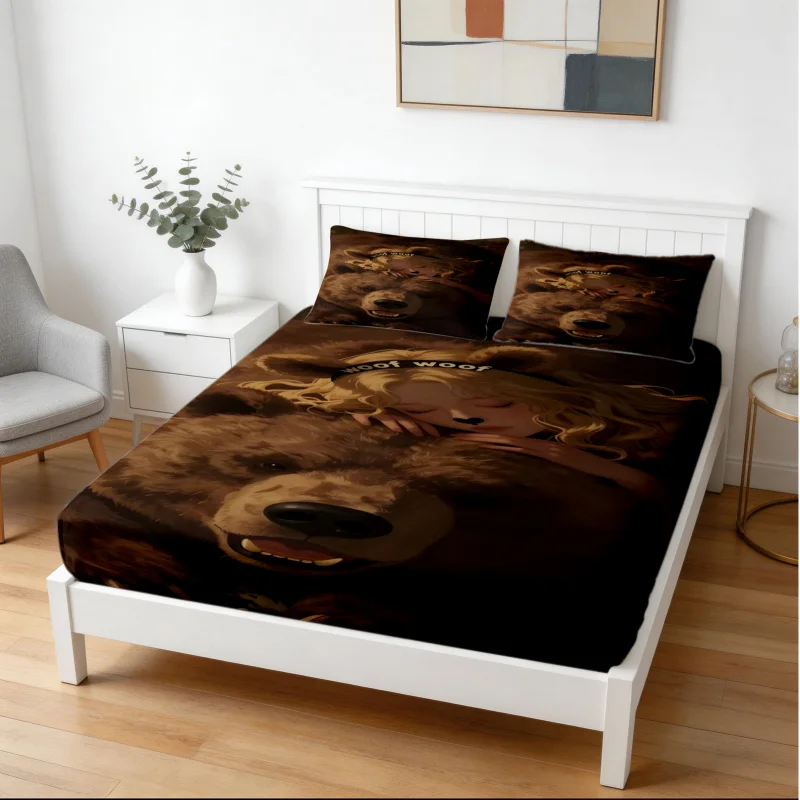 Parure de draps ajustés style Euphoria Saison 3, motif ours et fille anime, en tissu aéré, convient à tous les matelas pour adolescents
