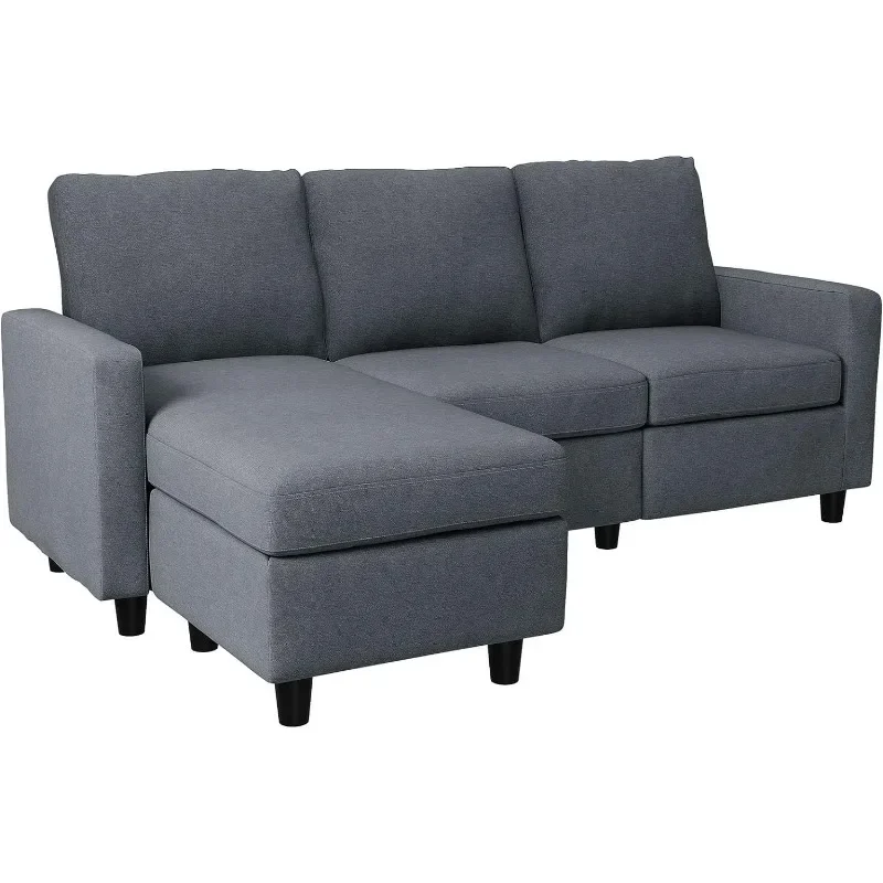 Sofa bagian konvertibel ZHENXIANG, Sofa berbentuk L dengan kain Linen, Sofa bolak-balik untuk ruang kecil, Sofa furnitur