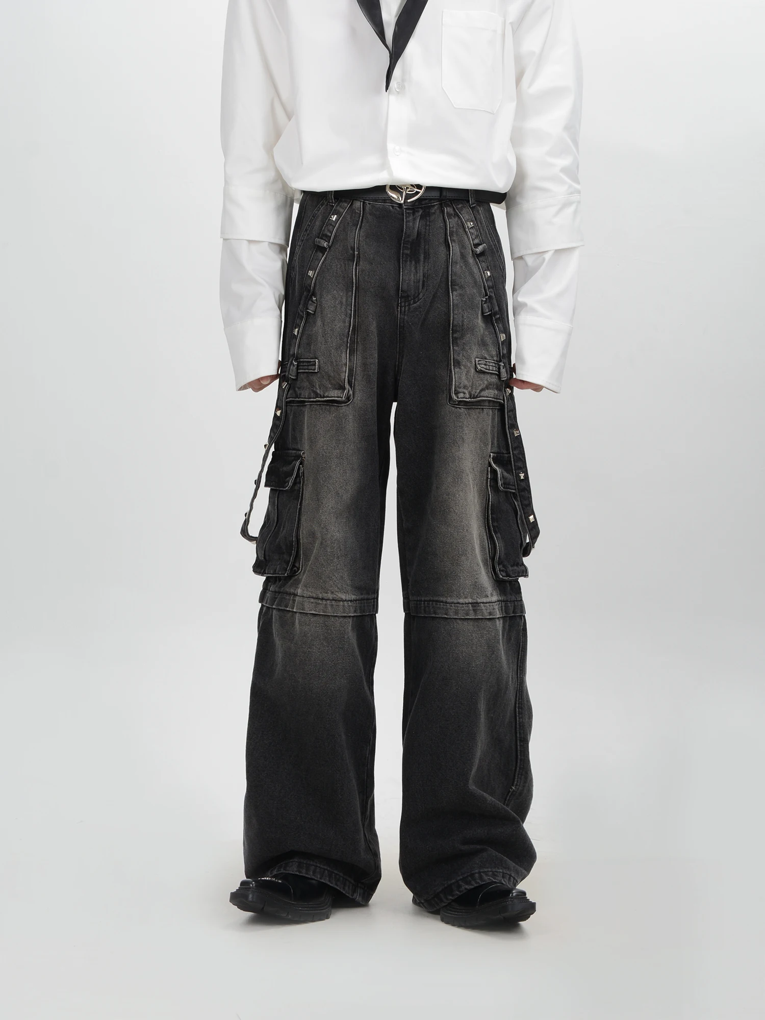 

Dark Avant-Garde Style Pants Deconstructed Make Old Punk Heavy Jeans men's Loose Straight Leg Wide Leg Mop Pants