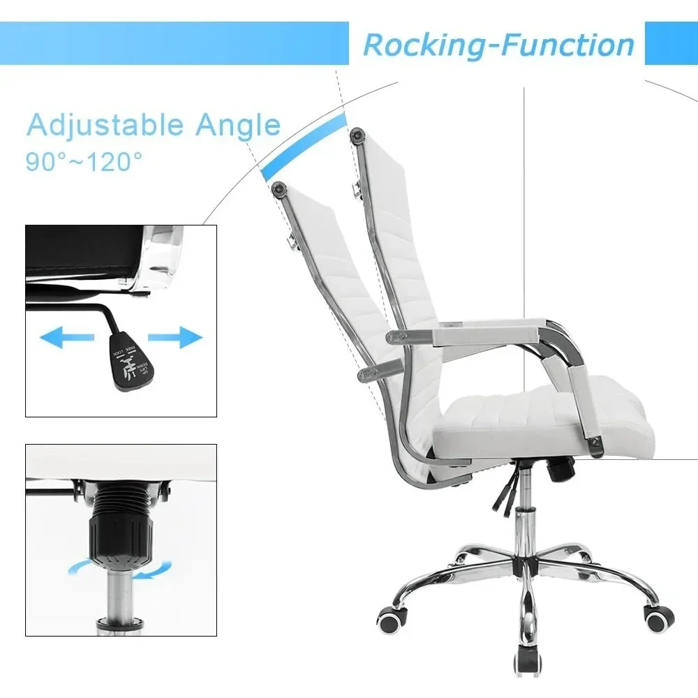 Silla de escritorio de oficina acanalada con respaldo medio, silla ejecutiva de cuero PU para tareas de conferencias, silla giratoria ajustable con brazos