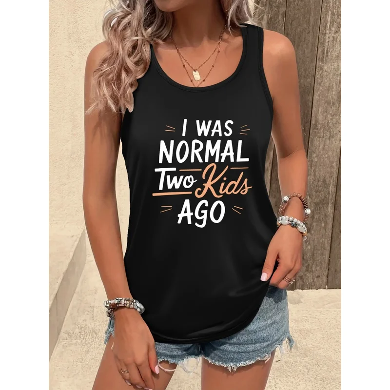 Women's Casual Round Neck Sleeveless Vest,Summer Sleeveless Top,Printed with Fun Text And Humorous Expression