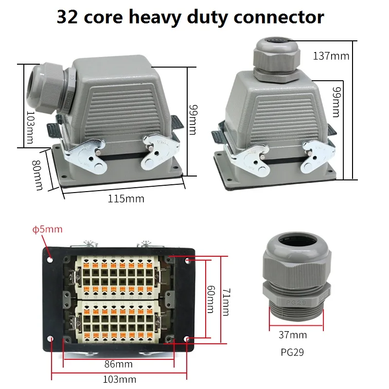 32 core new crimp heavy duty connector HDC-HE-032 Aviation Industry waterproof plug socket (more convenient and fast connection)