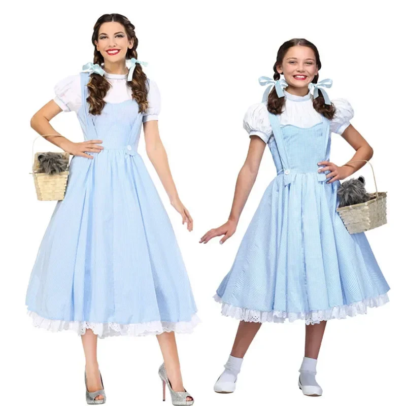 Costume de Magicien d'Oz Doritory pour Femme, Tenue de Conte de Fées Rick, Robe Vichy Bleue, Costumes d'Halloween pour Bol, Enfants, S M L Xl M17
