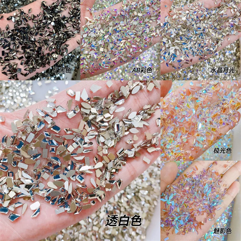 20PCS Mix Nail Rhinestones Aurora Flat Crystal Irregular Diamonds Shiny AB Black 3D Manicure Nail Art Decorations Charms Jewelry