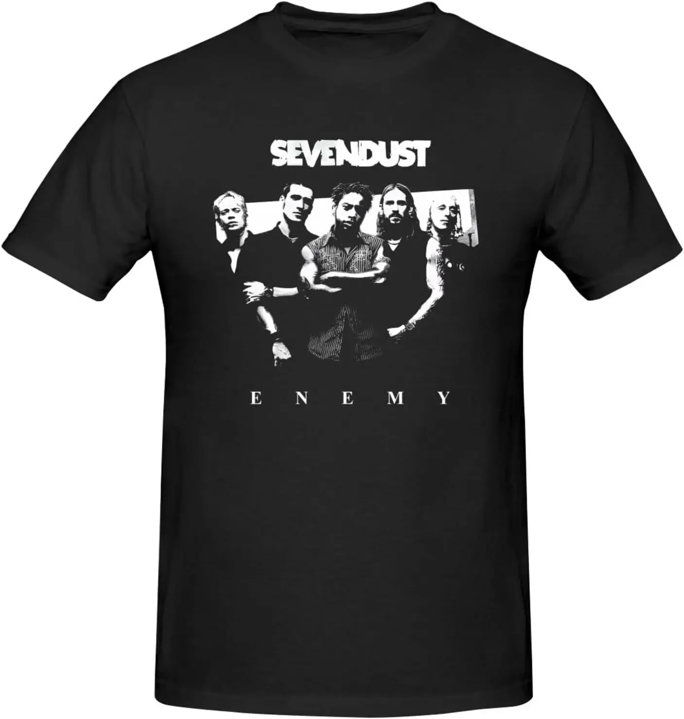 Sevendusts Shirt Men's Cotton Short Sleeve Top Fashion Crew Neck T-Shirt Black