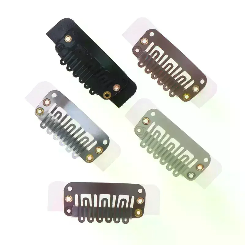5Pcs Stickable Wigs Clips U-Shape Snap Clips 32mm 6-Teeth Hair Extensions Clips With Rubber For Hair Extensions