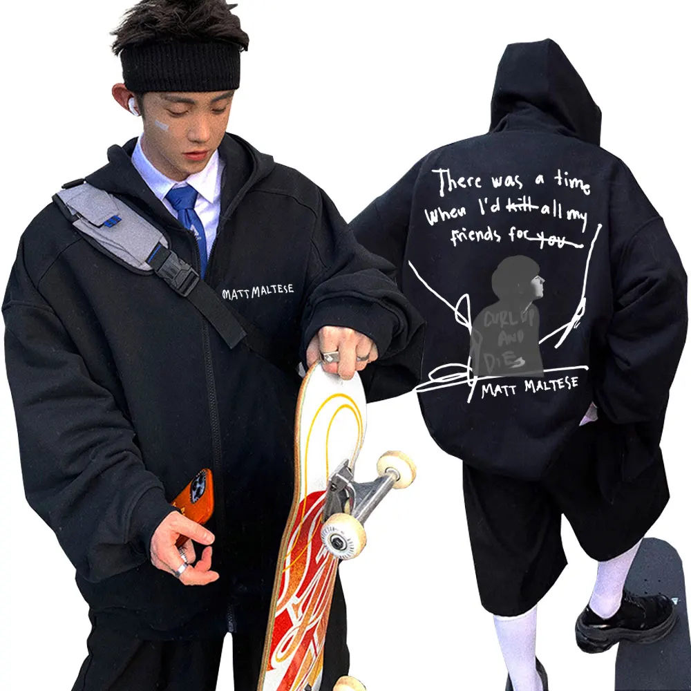 

Singer Matt Maltese Krystal Curl Up and Die Print Zipper Hoodie Men Oversized Zip Up Jacket Men's Fashion Vintage Zip Up Hoodies