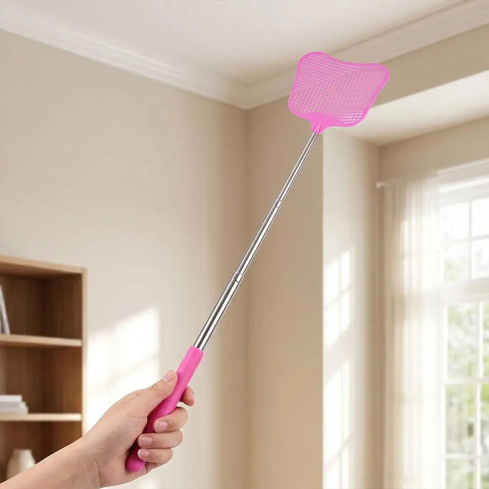 Telescopic Fly Swatter 29–55.5cm Extendable Stainless Steel Mosquito Wasp Killer Large Grid Head Non‑Slip Handle Swatter