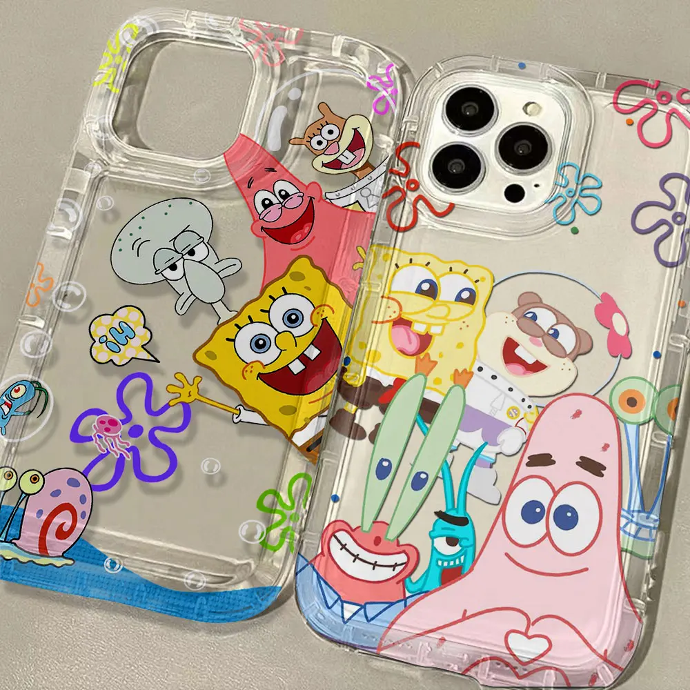 Cartoon S-SpongeBobs Clear Case for Samsung Galaxy S10 S20 S20 S21 S21 S22 S23 S24 S25 FE Ultra Plus 5G Airbag Shockproof Cover