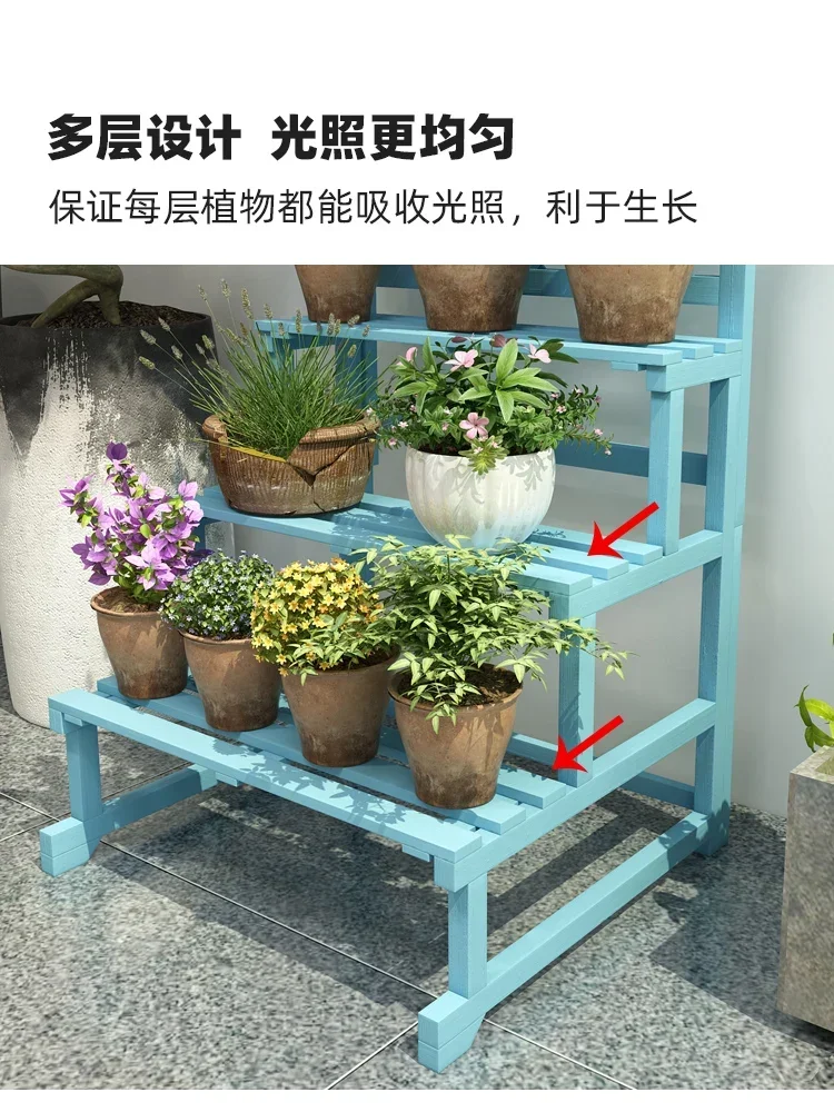 Solid wood flower stand, balcony plant stand, oblique trapezoidal shelf multi-layer floor-to-ceiling hanging orchid hanging rack