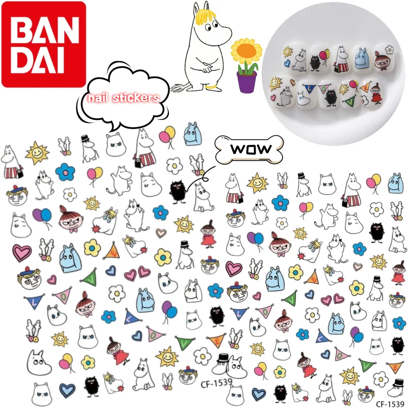 Autocollant pour ongles Moomin, haute valeur chromatique, imprimé dessin animé, cœur de fille, mignon, tridimensionnel, autocollant pour ongles imperméable