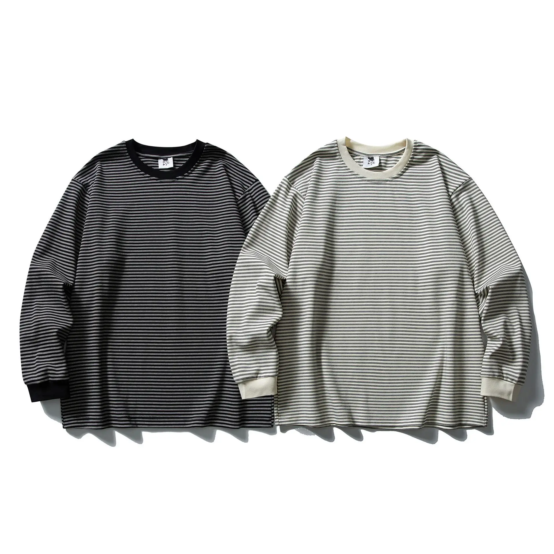 High Street Tees Tshirts 95%cotton Men's Retro Striped Long Sleeved Hoodie Base Shirt Spring Autumn Streetwear T-shirt Top