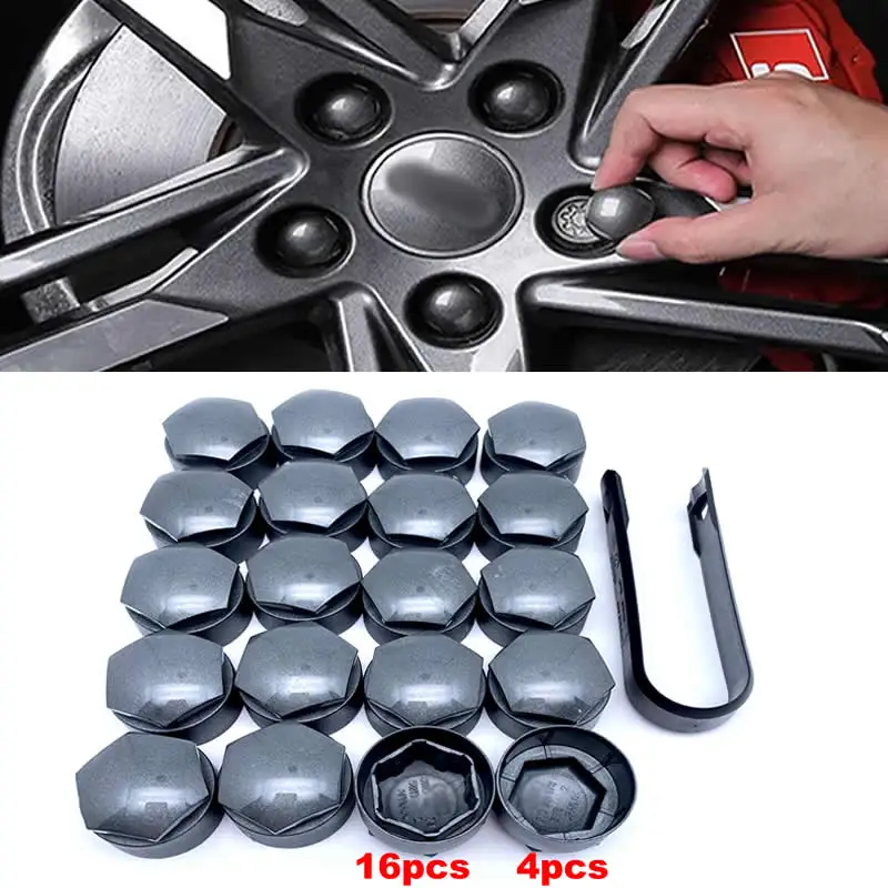 original 20PCS Wheel Lug Nut Cover Caps 17mm Water Proof w/ Dismantle Tool Grey For Audi A1 2 3 4 5 6 7 8 Wheel Bolt Screw Cove