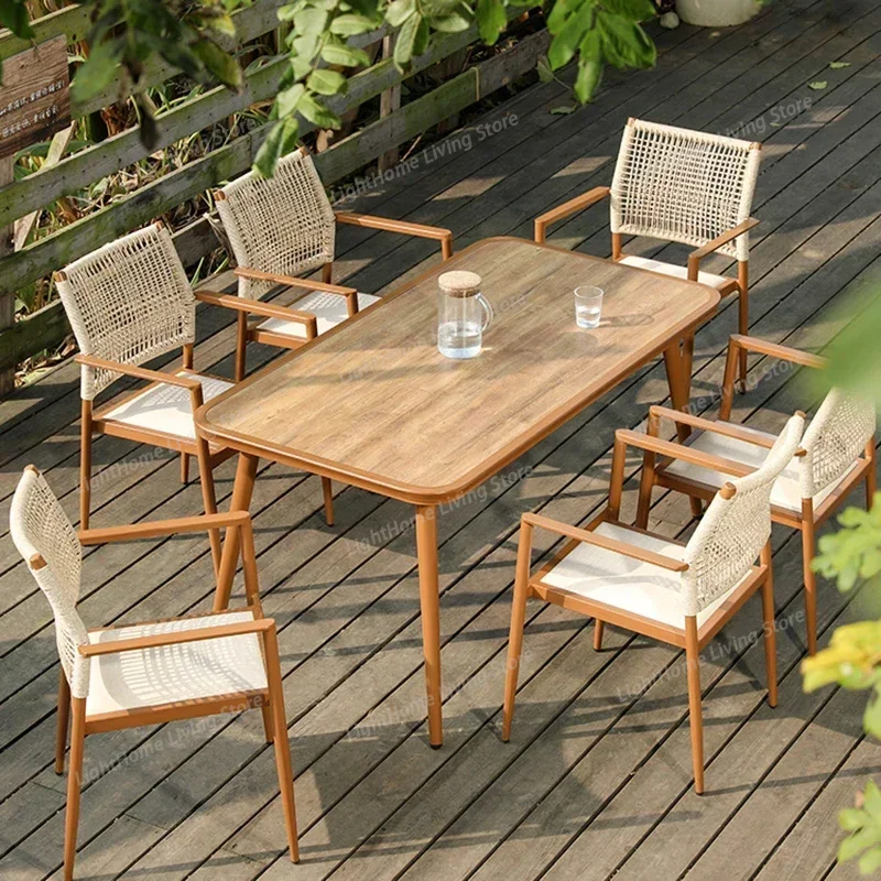 

Courtyard Villa Outdoor Tables Rattan Chair Minimalist Luxury Modern Outdoor Tables Armchair Patio Jardin Mobiliario Furniture