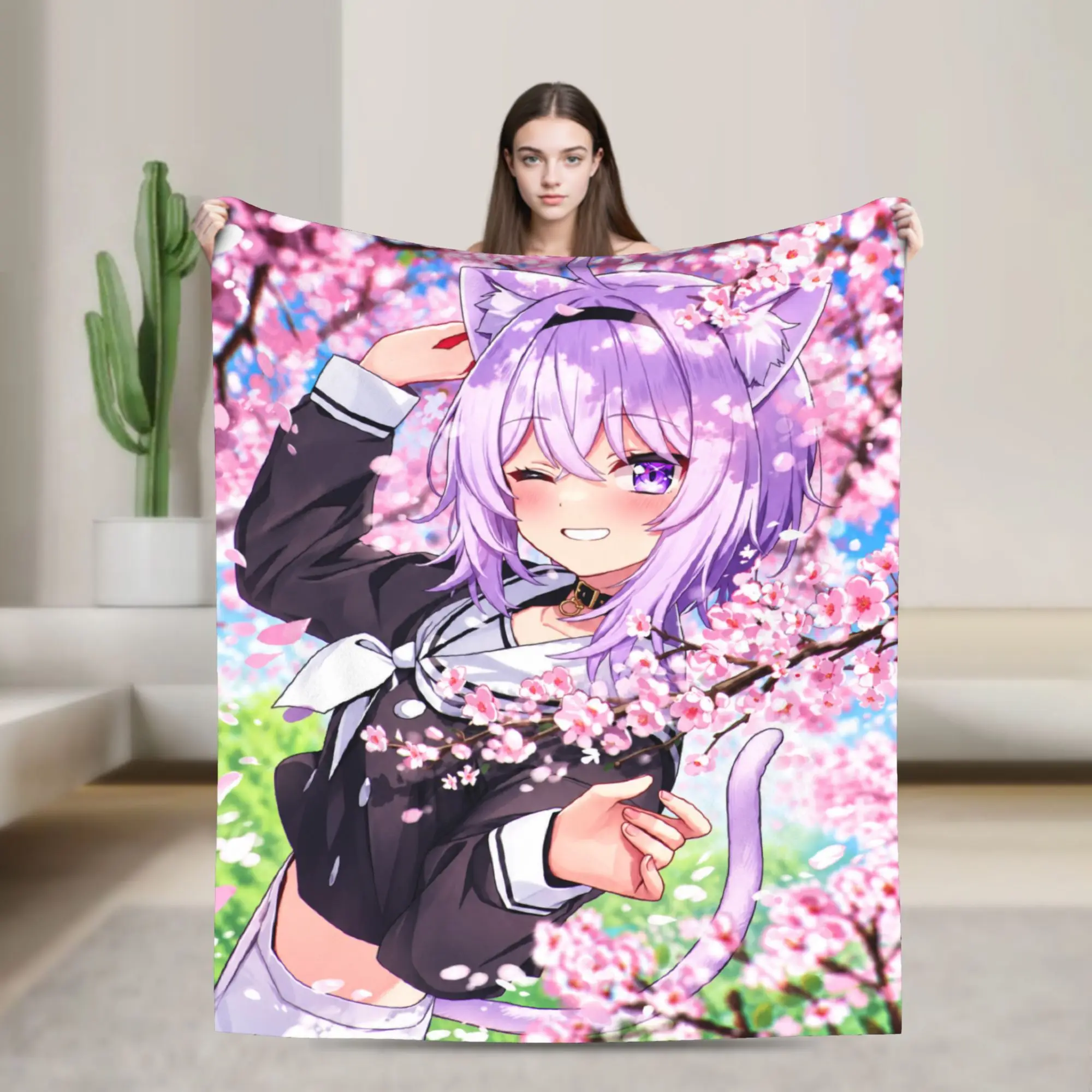 Hololive Gamers Nekomata Okayu Sakura Flannel Blanket Winter  Super Soft Throw Blanket for Boy Girl Fluffy Bedspread Bed Cover