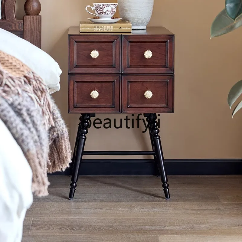 

French Vintage Ash Bedside Table Bedroom Storage Drawer Storage American Locker
