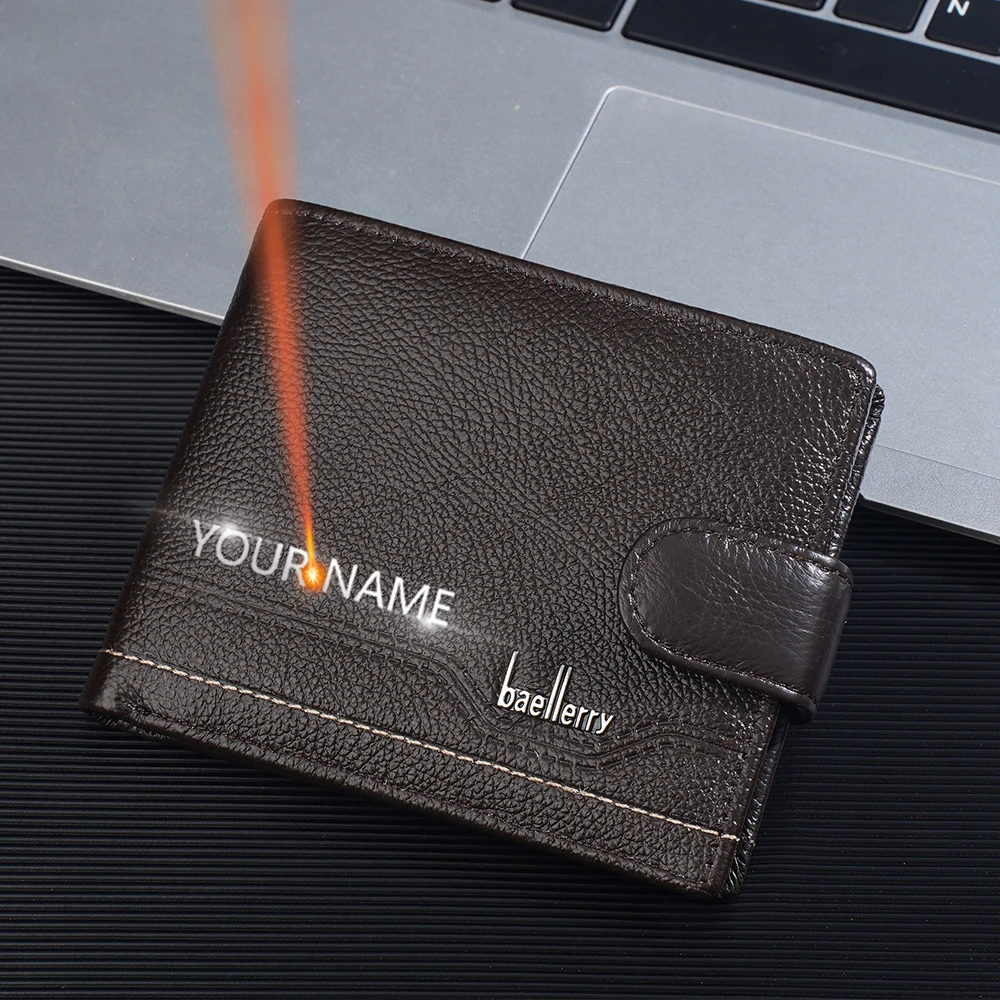 

Мужской кошелек из натуральной кожи по индивидуальному заказу, высокое качество, короткий кошелек на молнии для монет, зажимы для карт, пряжка, держатель для фотографий, мужской кошелек