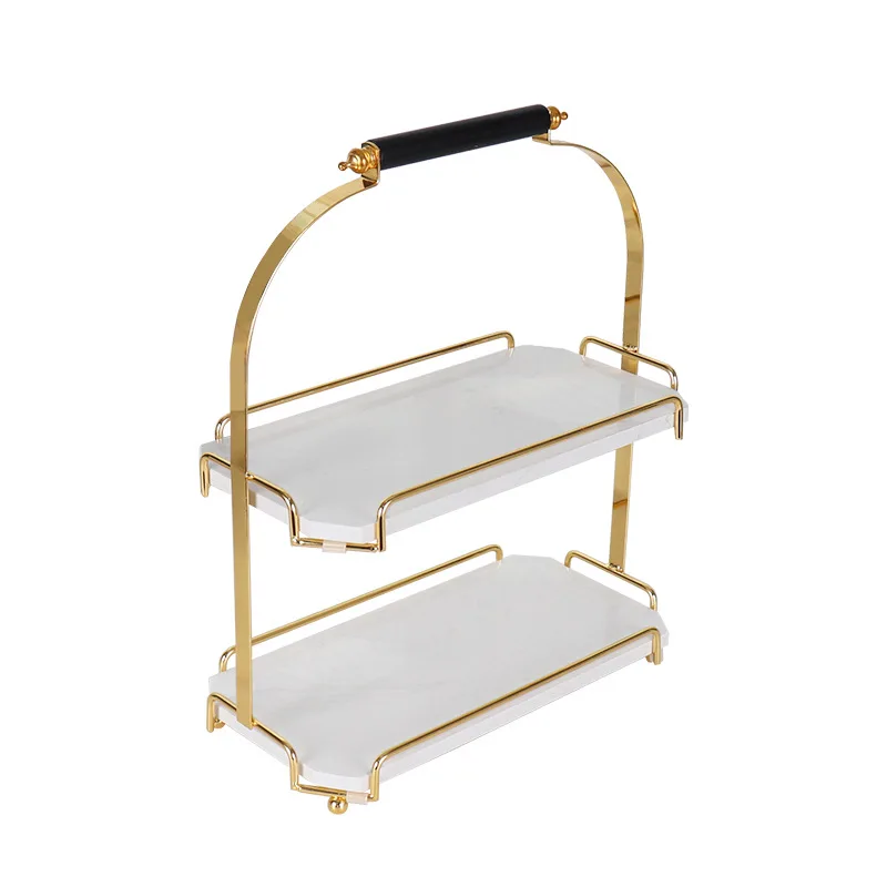 

Nordic light luxury marble double-layer shelves hotel and homestay washers cosmetics bathrooms