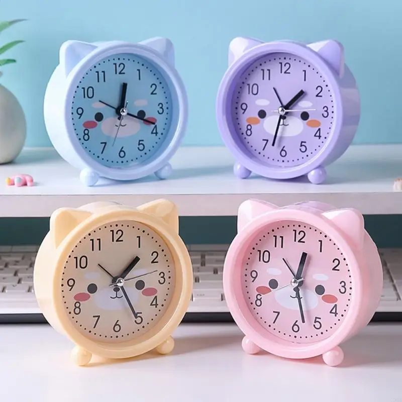 Color Kitten Alarm Clock with Ears Designing for Kids' Bedroom Decoration and Independent Time Learning