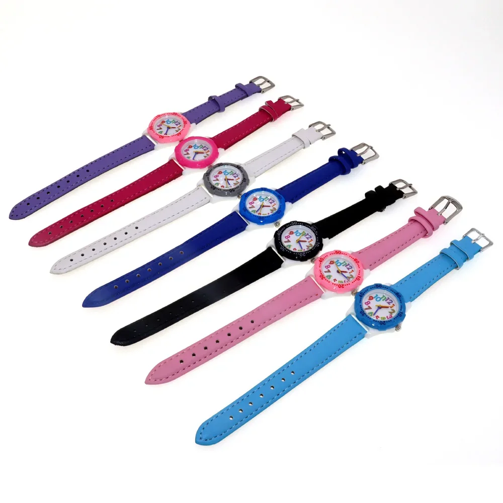 7 Buah Jam Tangan Anak Dial Warna-warni Lot Jam Tangan Anak Uniseks Casing Plastik 28Mm untuk Anak Perempuan dan Laki-laki