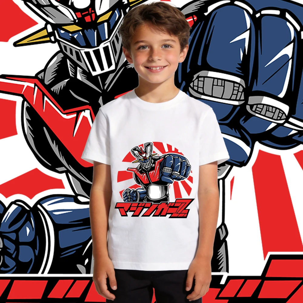 Mazinger Z Anime Print Soft Cotton Kids T Shirt Casual Everyday Wear for Boys and Girls Breathable Summer Top