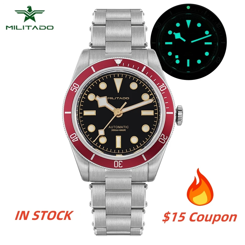 

Militado ML06 BB58 NH35 Automatic Movement Domed Sapphire Crystal Super Luminous Watches 200M Waterproof Wristwatch Men