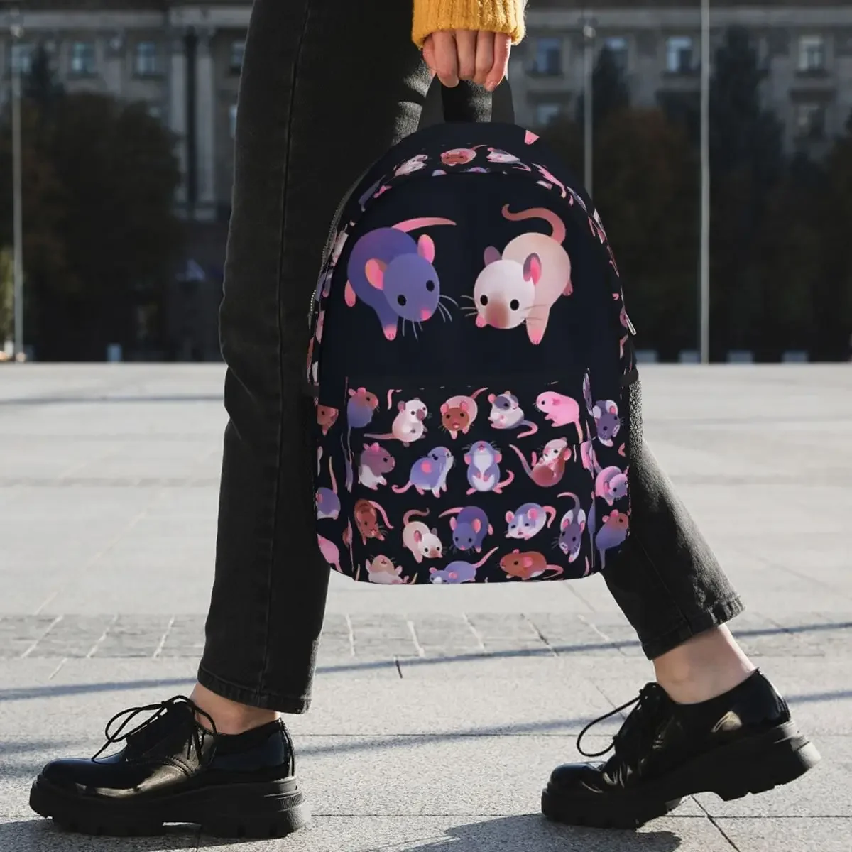 Fancy Rat - Zaini scuri Zaino per adolescenti Borse da scuola per studenti di moda Zaino da viaggio Borsa a tracolla di grande capacità