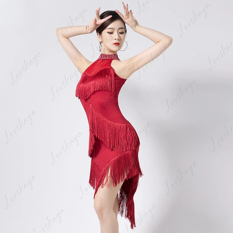 

Latin Dance Skirt Practice Suit New Slim Sexy Fringed Dress Performance Suit