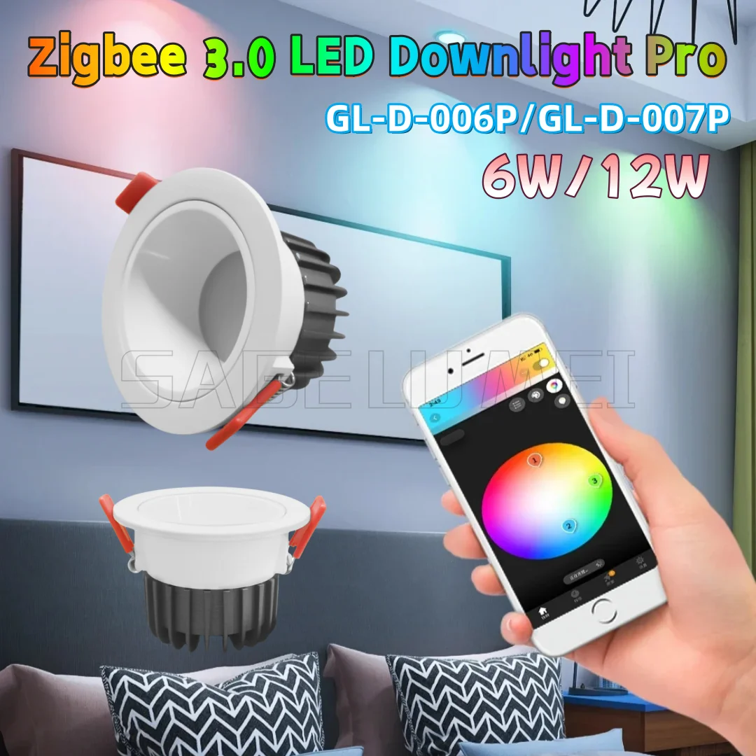 Gledopto Zigbee 3.0 LED Downlight Pro 6W/12W GL-D-006P/007P Smart RGBCCT Rating IP54 Work With Tuya APP/Voice/RF Remote Control