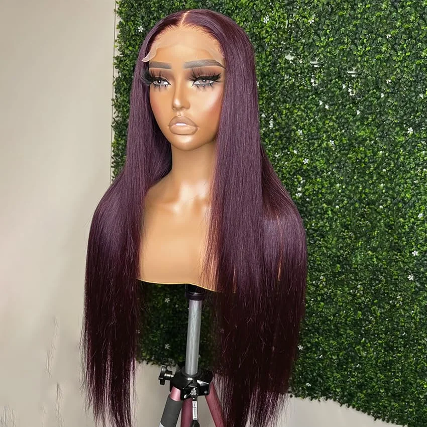 Dark Burgundy Lace Front Wigs Synthetic 13x4 Deep Purple Lace Frontal Wigs For Women Glueless Wigs Pre Plucked With Baby HairWig