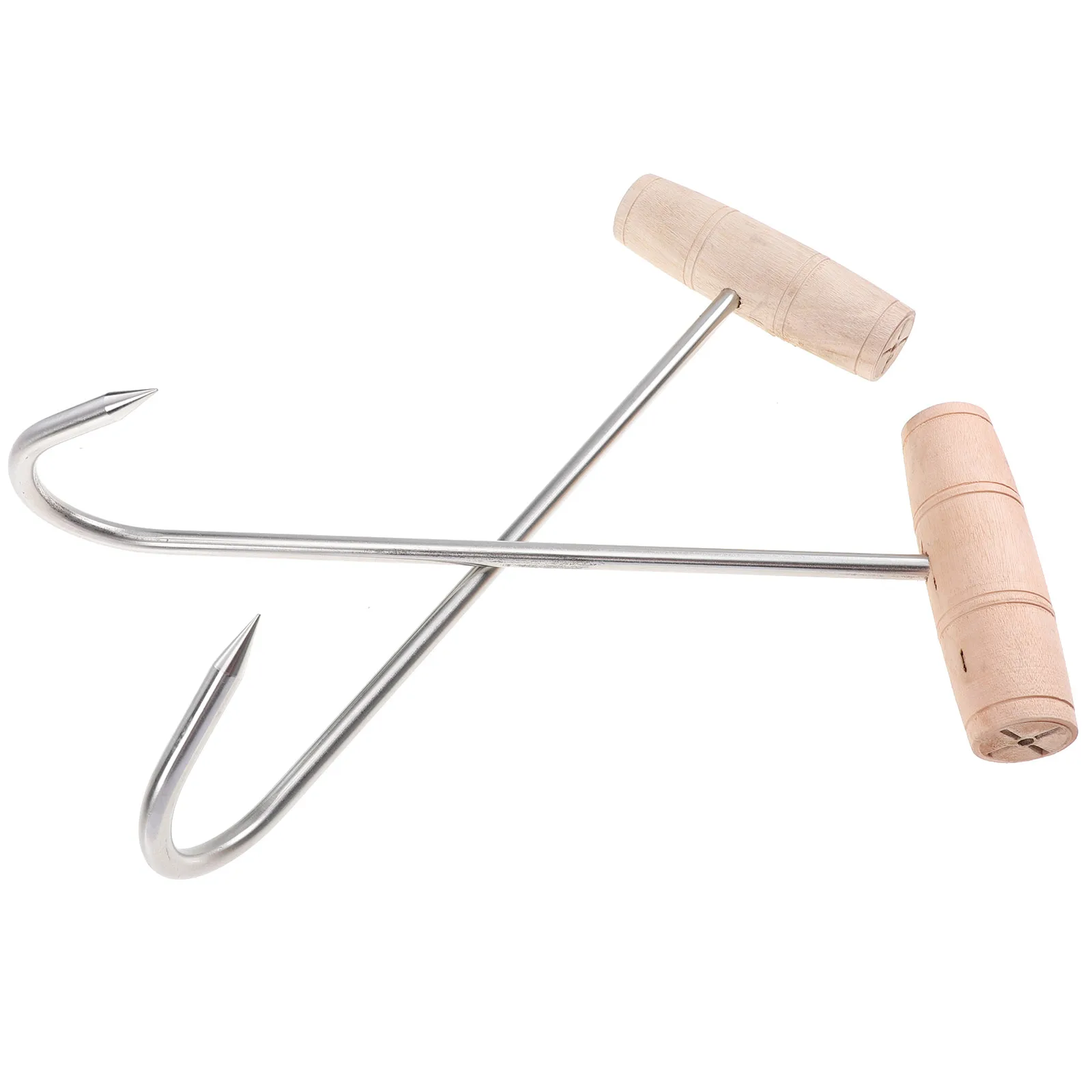 الفولاذ المقاوم للصدأ الخشب مقبض اللحوم السنانير T على شكل أدوات الجزار قوية تحمل لحم الخنزير معلقة هوك ل