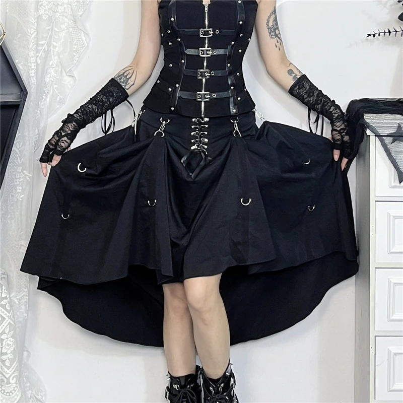 Emo Alternative Grunge High Waist Bandage A-line Skirts Y2k E-girl Indie ClothesGoth Streetwear Gothic Skirt Women Harajuku