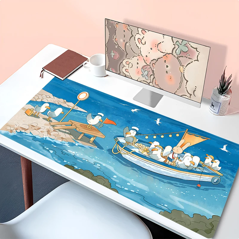 Cartoon Sailor Duck Mouse Pad Blue Sea Sky Desk Mat Laptop Anime Gamer Cabinet Mousepad PC Bunny Gaming Accessories Keyboard Rug